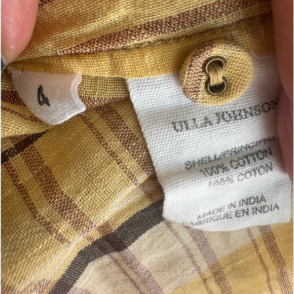 Ulla Johnson Nejma Blouse lightweight cotton yellow plaid stripe puff sleeve - Picture 10 of 12